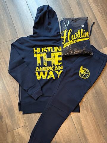 Navy Blue & Yellow Hustlin the American Way Sweatsuit Set