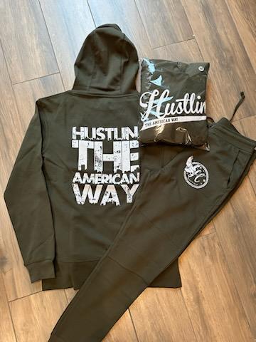 Olive green & Tan Hustlin the American Way Sweatsuit Set