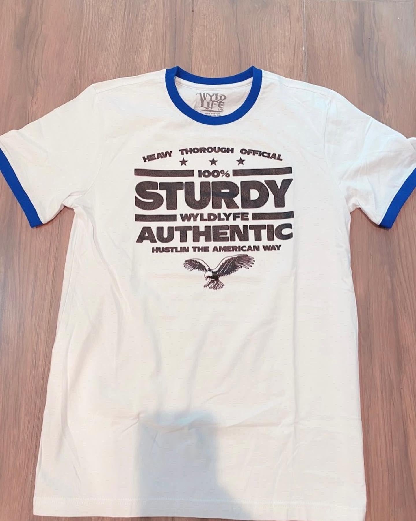 White & Black Trim T-shirt with Black Sturdy Short Sleeve T-Shirt