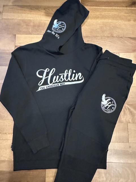 Black and Grey Hustlin the American Way Sweatsuit Set
