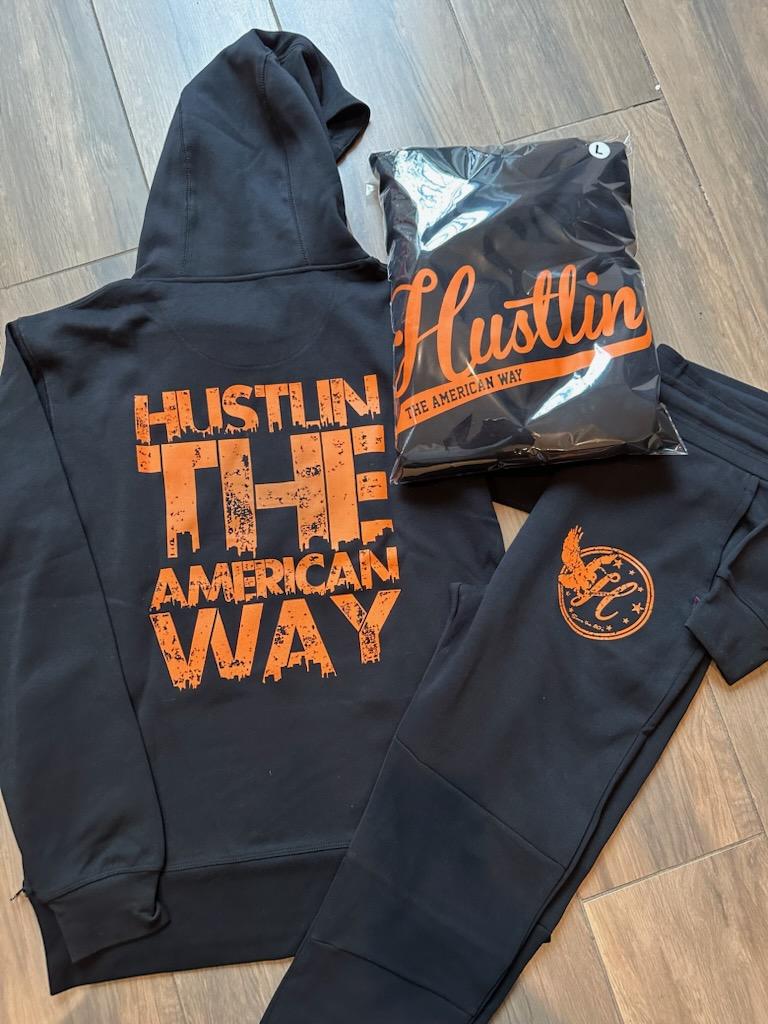 Black & Orange Hustlin the American Way Sweatsuit Set