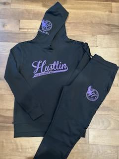 Black and Purple Hustlin the American Way Sweatsuit Set